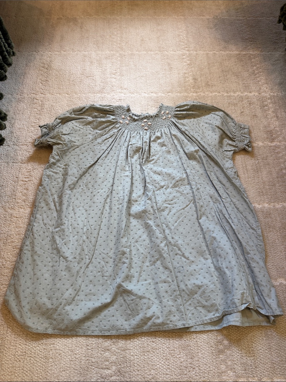 Girls' Sage Green Smocked Neck Casual Dress